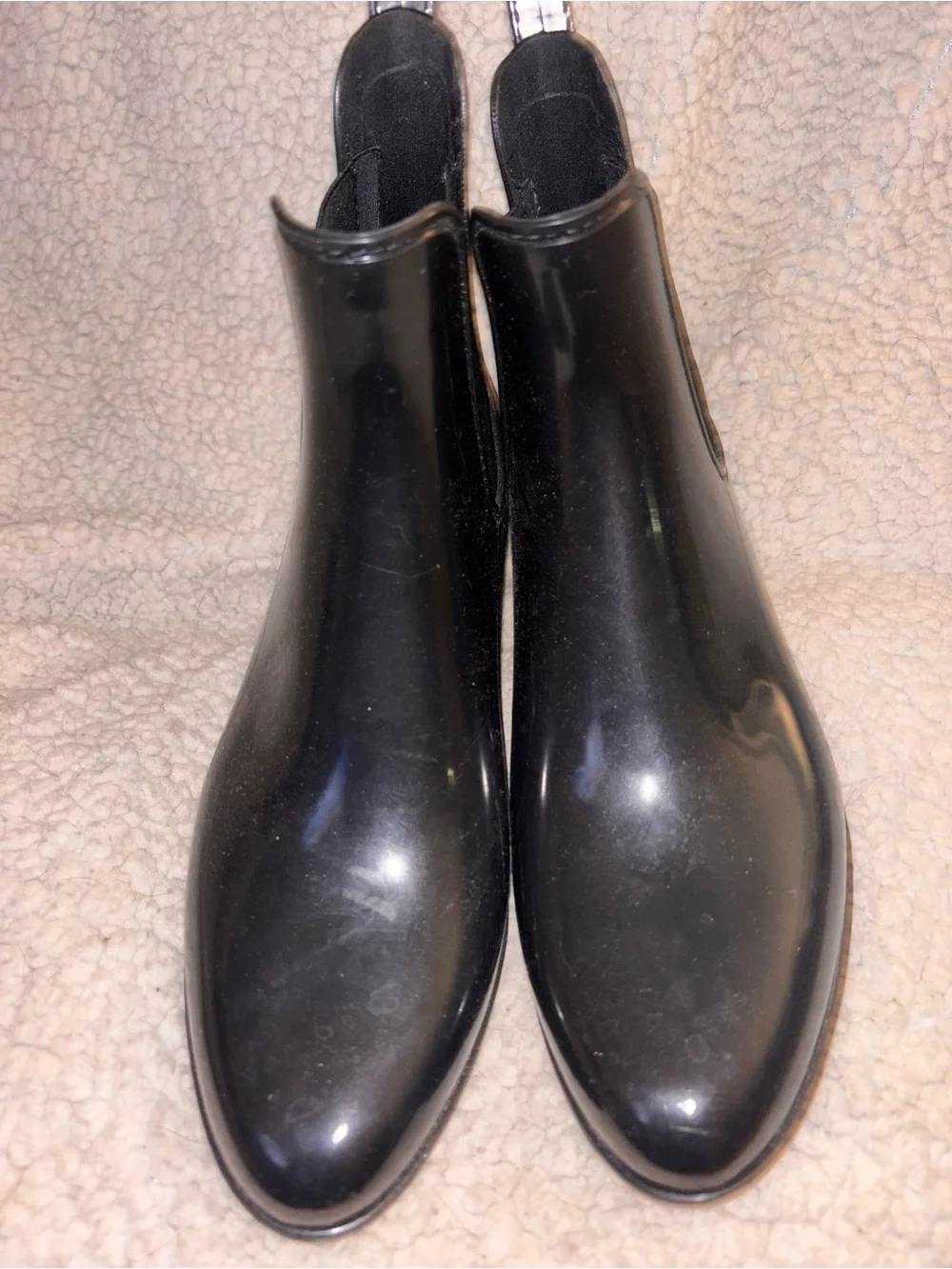 J.Crew Black Glossy Chelsea Rain Boots Women’s Size 10 US